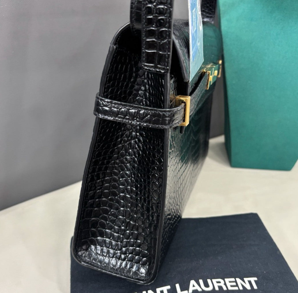 Saint Laurent Manhattan MM Shoulder Bag Black Gold Women Classic