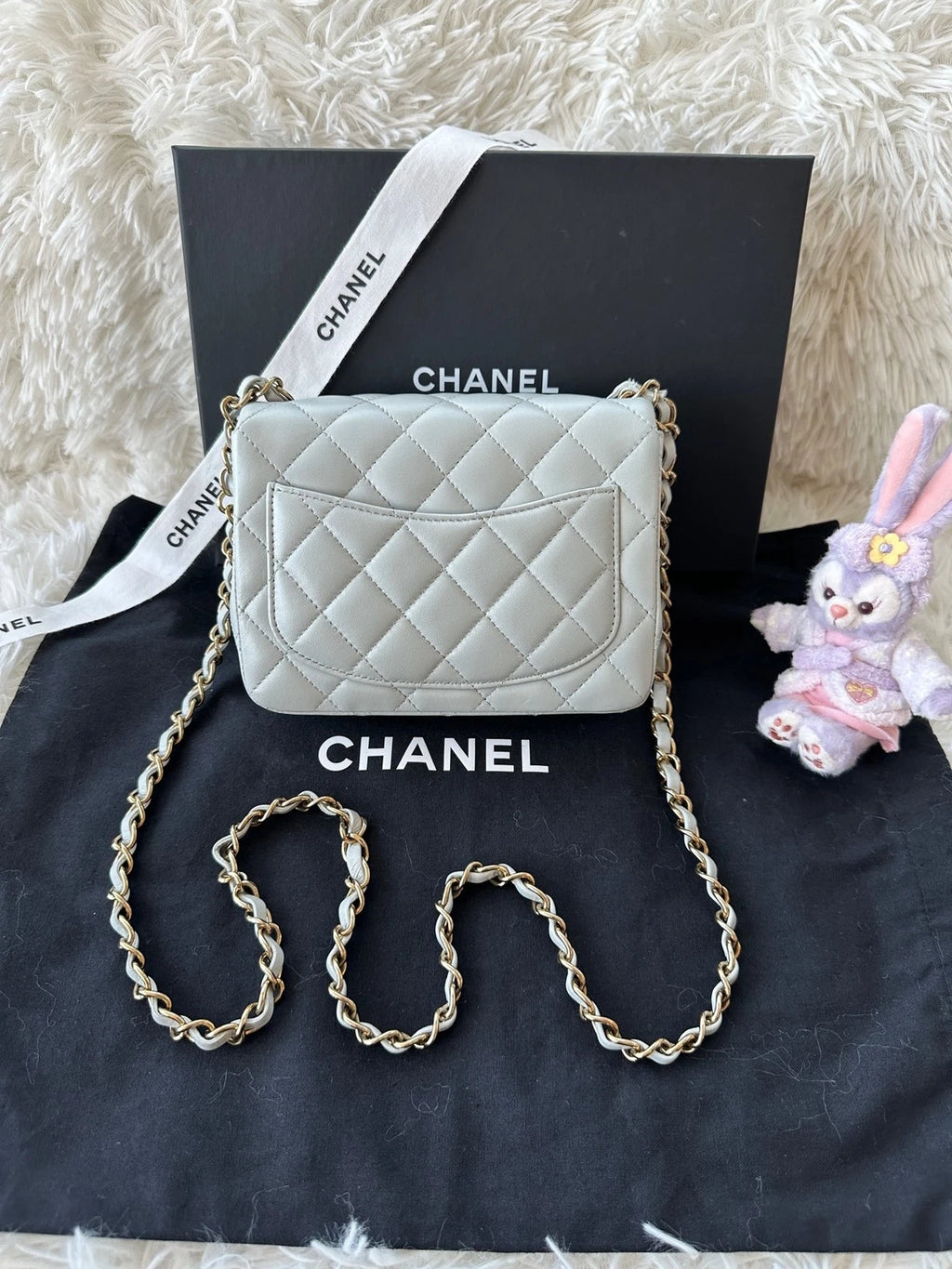 CHANEL Square Mini Crossbody Bag Blue Lambskin For Women
