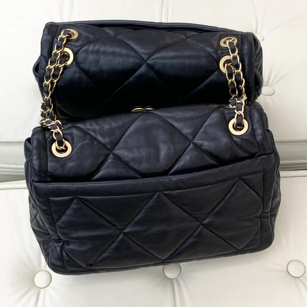 Chanel Lambskin PM Chain Shoulder Crossbody Bag Black Gold Women S