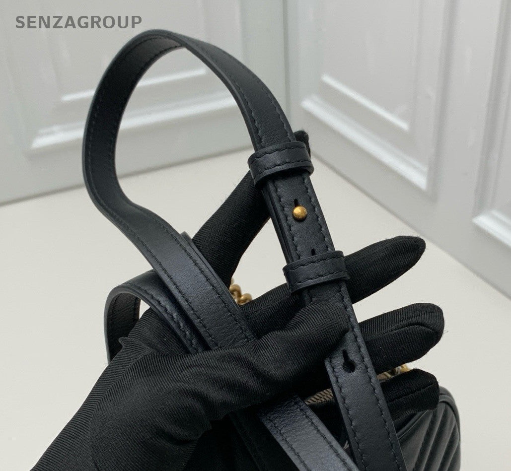 Gucci Marmont Calfskin Shoulder Bag Crossbody Black Gold Women Classic
