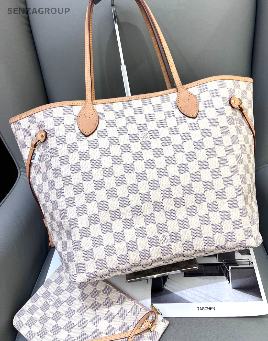 Louis Vuitton NF Neverfull MM White Damier Ebene Pouch Shoulder Bag Women