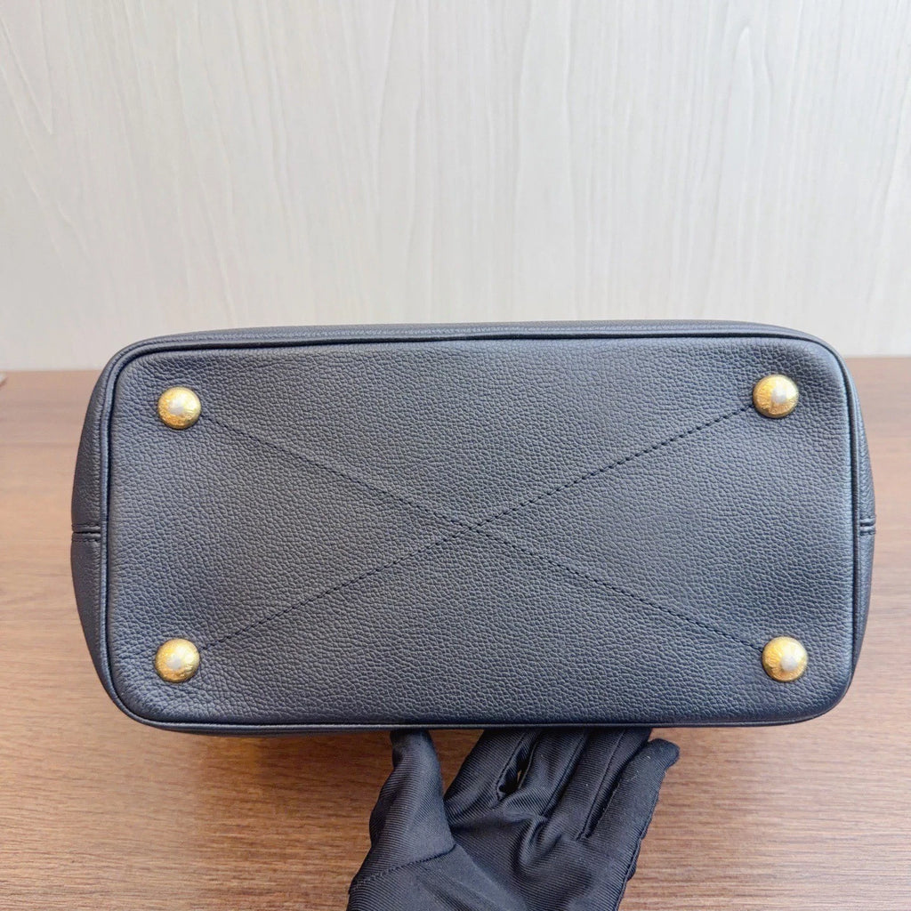 Louis Vuitton Calfskin Tote Shoulder Bag Black Gold Women Classic