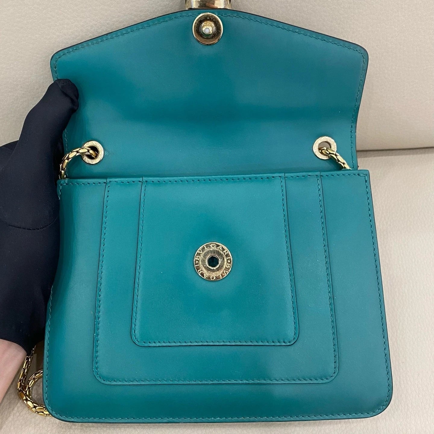 Bvlgari Small Green Serpenti Chain Shoulder Bag For Women