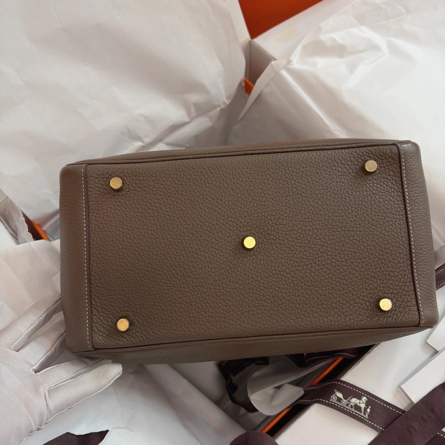 Hermes Lindy30 Top Handle Shoulder Bag Gray Gold Used Women Fashion Classic