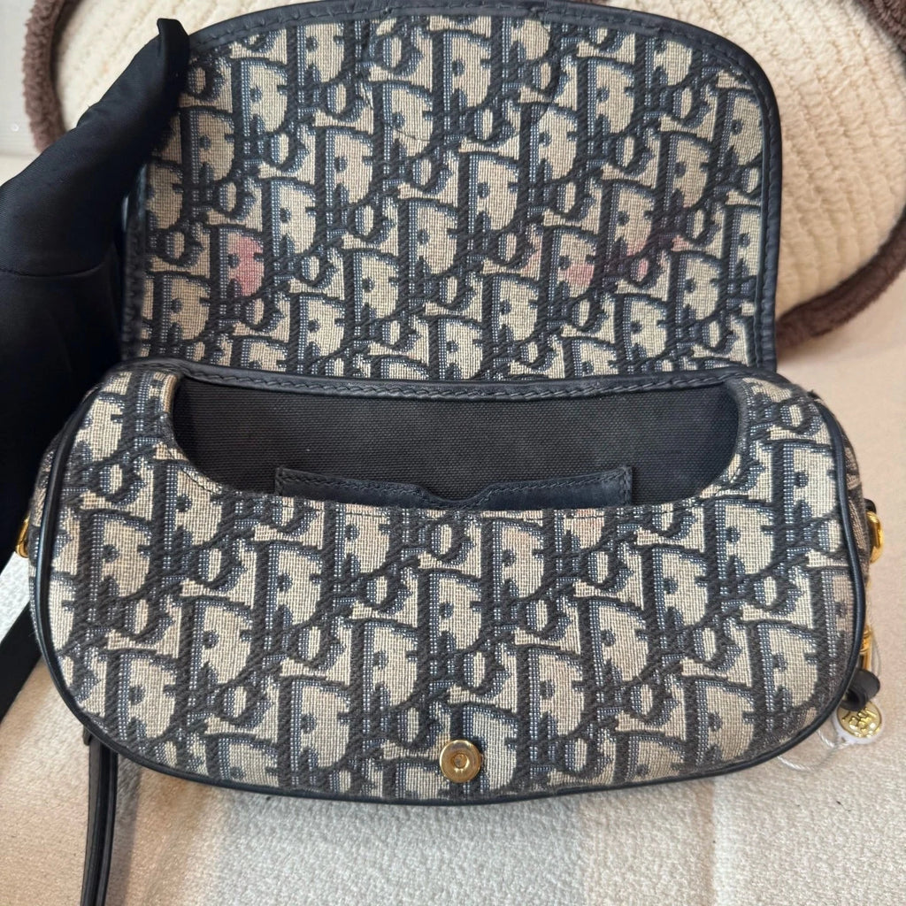 Christian Dior Bobby Oblique Canvas Blue Shoulder Bag Crossbody GHW Excellent
