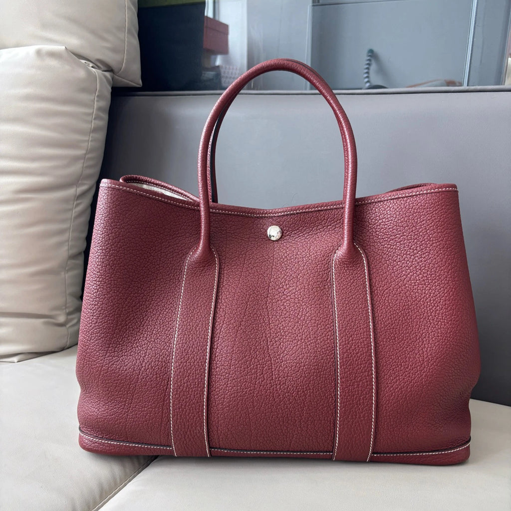Authentic Hermes Garden Party36 Red Tote Handbag Silver Hardware