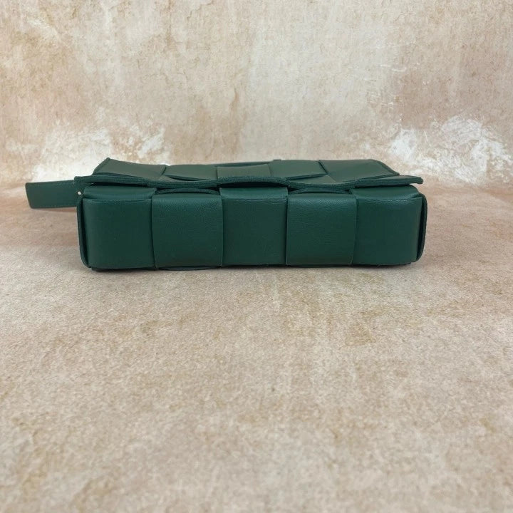 Bottega Veneta Cassette Green Lambskin Woven Shoulder Crossbody Women