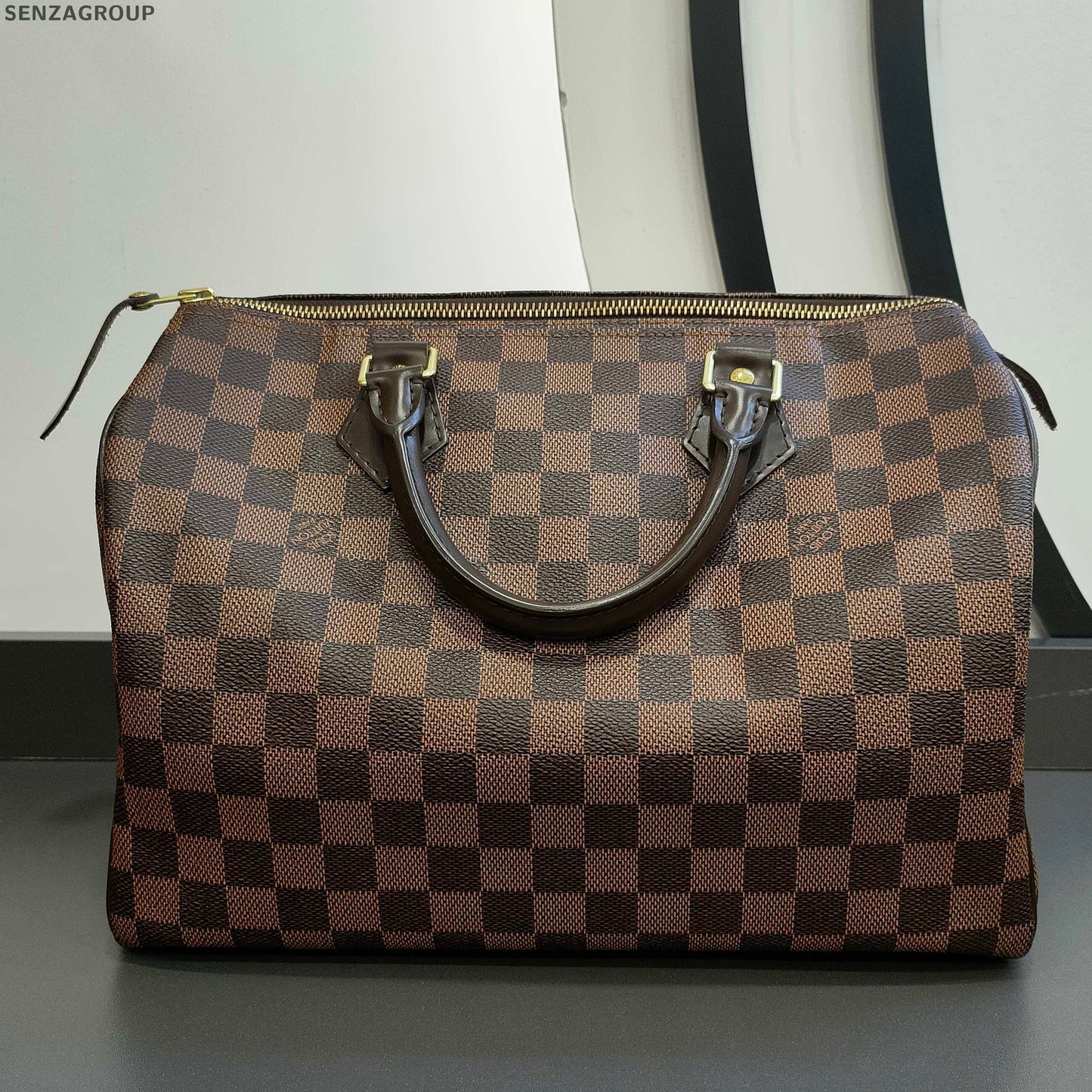 Louis Vuitton Speedy 30 Damier Ebene Shoulder Bag Brown Gold Hardware