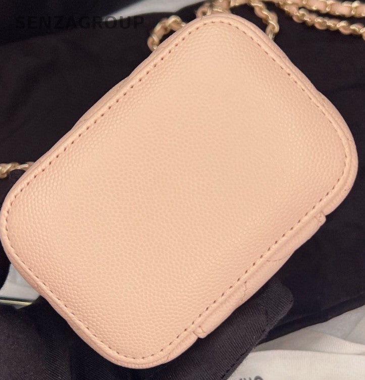 Chanel Diamond Chain Shoulder Bag Crossbody Pink Gold Used Women Classic
