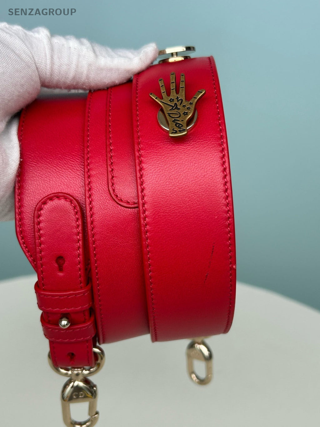 Christian Dior Lady Dior 2Way Top Handle Bag Crossbody Red Gold Women Classic