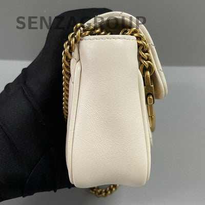 Gucci Marmont Mini Chain Shoulder Bag in White Gold - Classic Women's Fashion