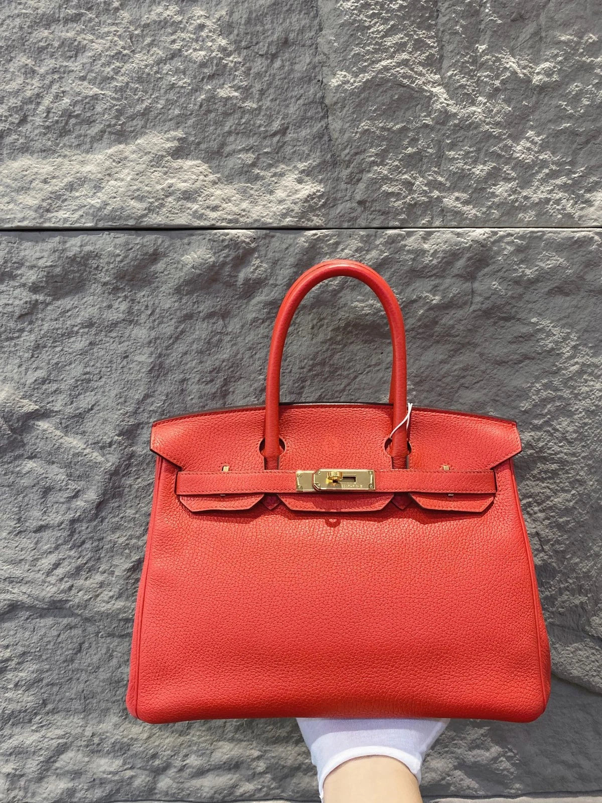 Hermes Birkin 30 Rouge Tomate Togo Leather Gold Hardware Top Handle Bag