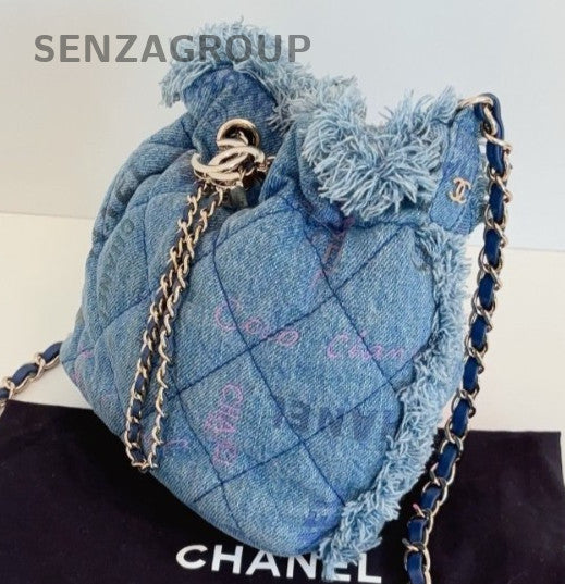 Chanel 22Bag Bucket Chain Shoulder Bag Crossbody Blue Silver Women Classic