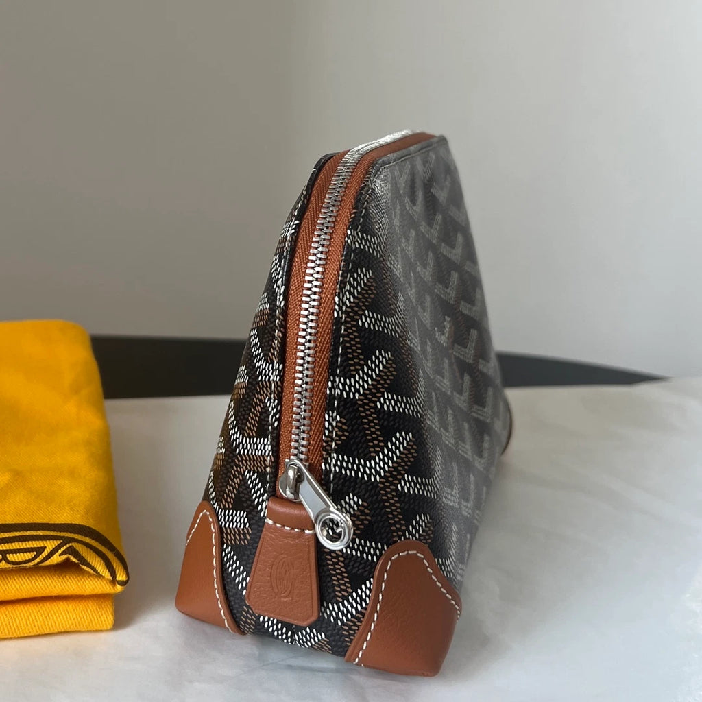 Goyard Shell Pouch Monogram Brown Canvas Leather Women Classic