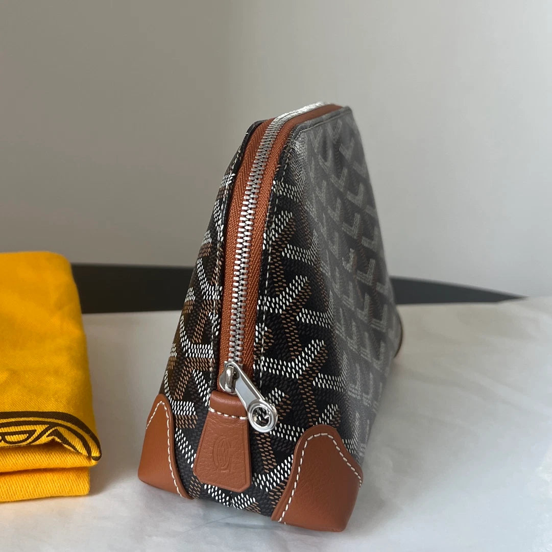 Goyard Shell Pouch Monogram Brown Canvas Leather Women Classic