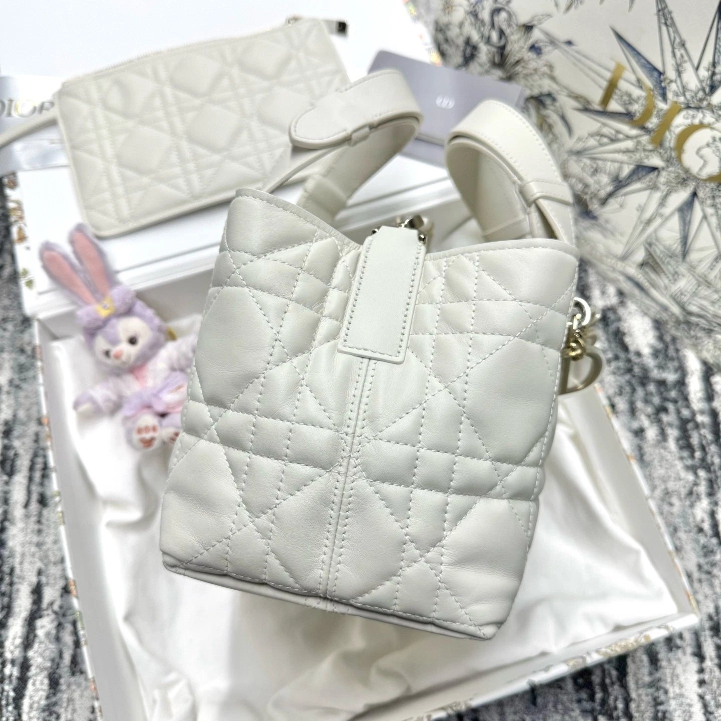 Dior Toujours Small Horizontal White Gold Leather Shoulder Bag For Women