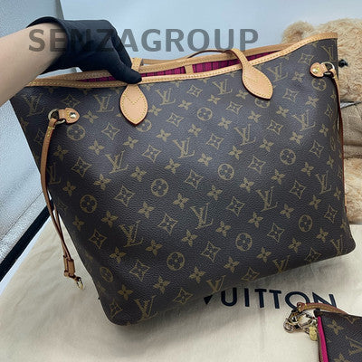 Louis Vuitton Neverfull MM Monogram Shoulder Bag Brown Gold Hardware