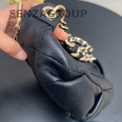Chanel Vintage Quilted Chain Waist Bag Black Gold Classic Women's