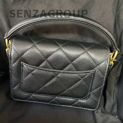 Chanel 24K Quilted Calfskin Mini Chain Shoulder Crossbody Bag Black Gold