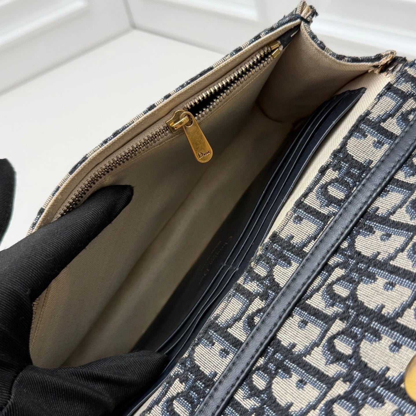 Christian Dior Oblique Canvas WOC Gold Chain Navy Shoulder Bag Crossbody