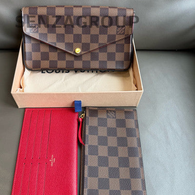 Louis Vuitton Damier Ebene Chain Shoulder Crossbody Bag Brown Gold Women