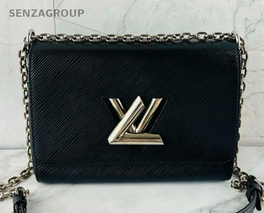 Louis Vuitton Twist MM Epi Chain Crossbody Shoulder Bag Black Silver Women
