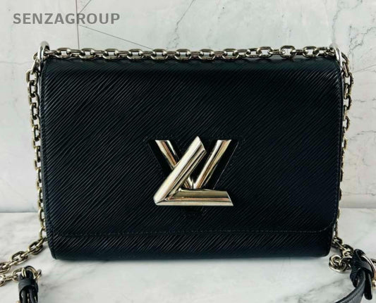 Louis Vuitton Twist MM Epi Chain Crossbody Shoulder Bag Black Silver Women