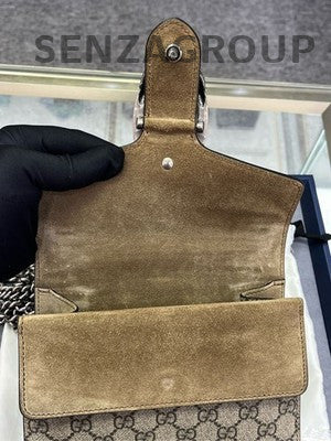 Gucci Small Dionysus Shoulder Bag Suede Brown Silver Hardware