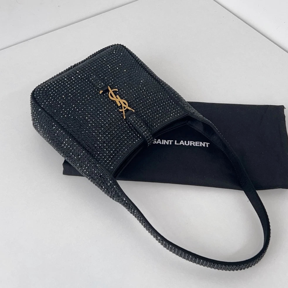 Excellent Saint Laurent Le57 Hobo Mini Bag Black Crystals Gold Hardware