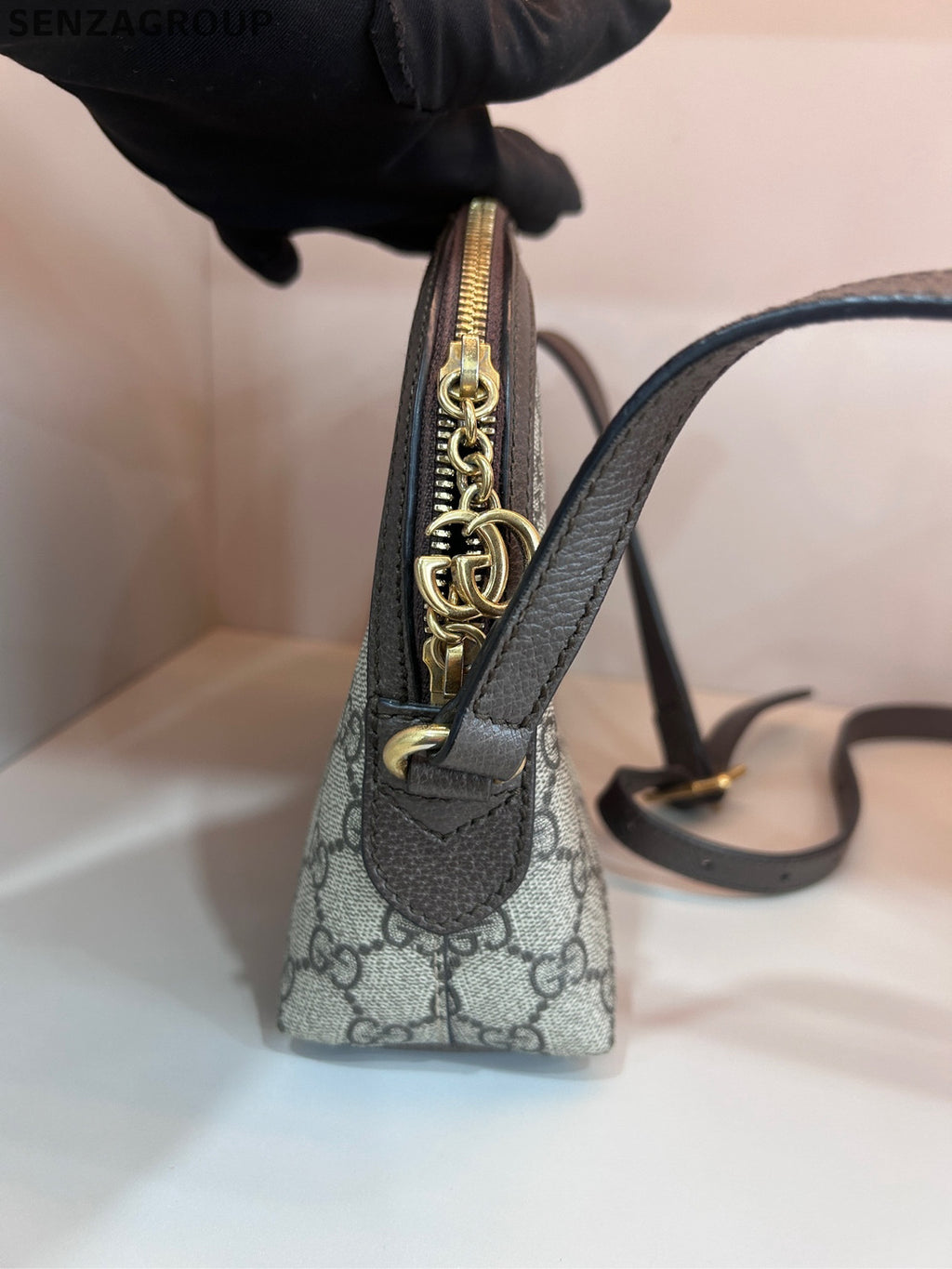 Gucci GG Supreme Shell Shoulder Crossbody Bag Brown Beige Classic Women