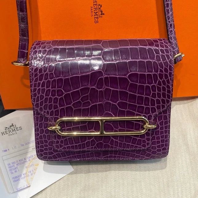 Hermes Roulis 19 Mini Shoulder Crossbody Bag Purple Gold Hardware Women D