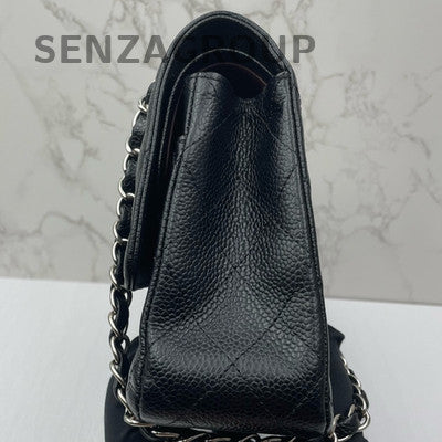 Chanel Black Silver Medium Classic Flap Bag Calfskin Quilted Chain Shoulder Bag