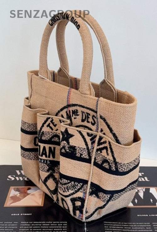 Christian Dior tote mini Embroidered badge graffiti Top Handle bag  Women Canvas