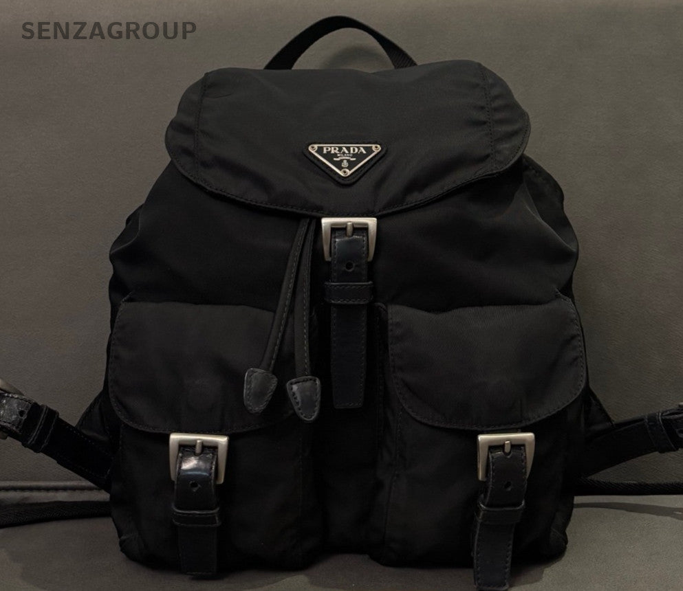 Prada PM Backpack Bag Black Silver Unisex Adults Classic