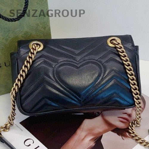 Gucci Marmont22 Chain Shoulder Bag Crossbody Black Gold Used Women Classic