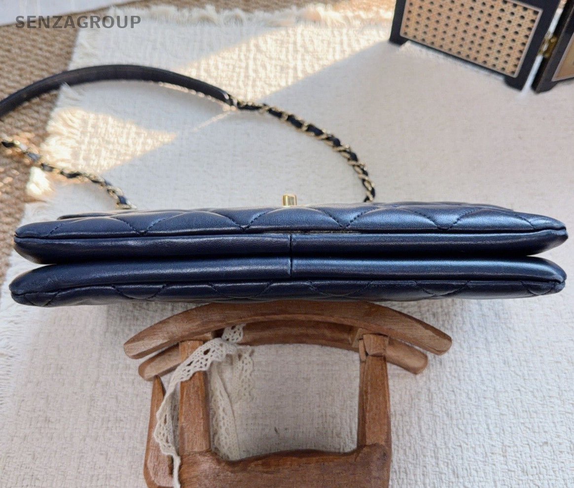 Chanel Trendy CC Chain Shoulder Bag Blue Gold Women Classic Diamond
