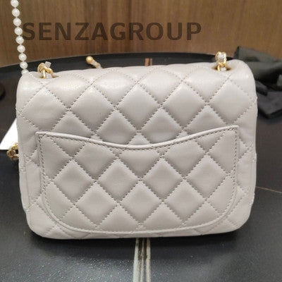 Chanel Classic Flap Quilted Chain Shoulder Bag Grey Gold
