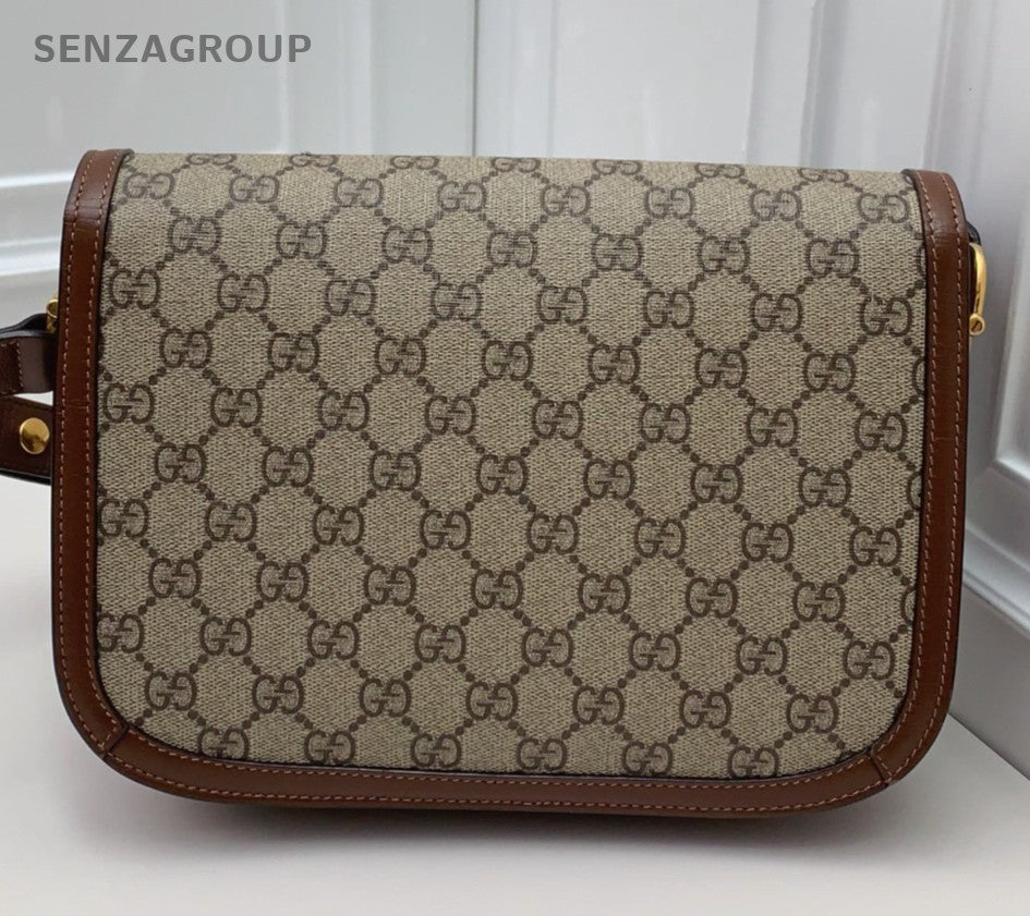 Gucci Horsebit1955 MM Ophidia Saddle Shoulder Bag Brown Gold Women Classic