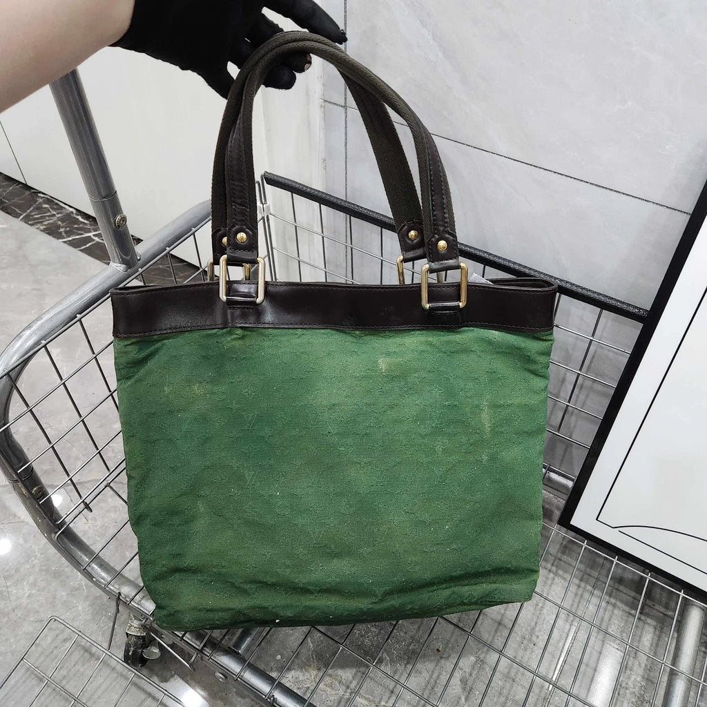 Louis Vuitton Vintage Green Denim Tote Shoulder Bag For Women