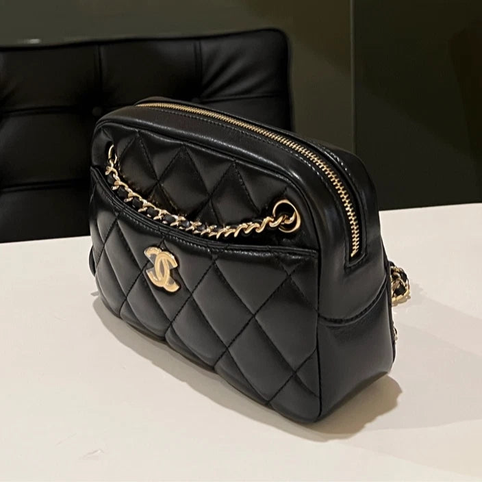 CHANEL Gold Leather Camera Crossbody Bag For Women