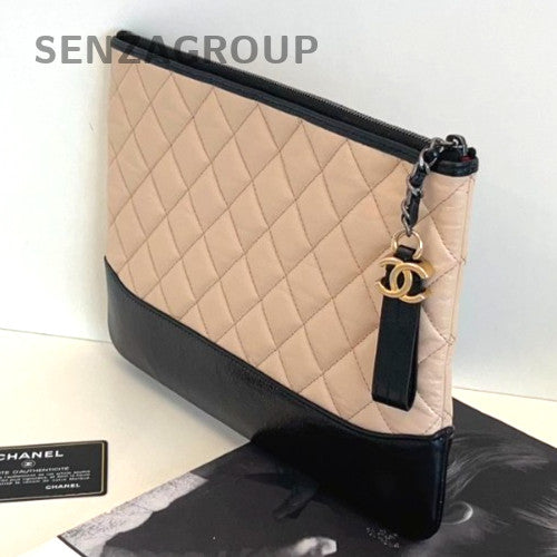 CHANEL Clutch Handbag Diamond pattern Milk tea color Women
