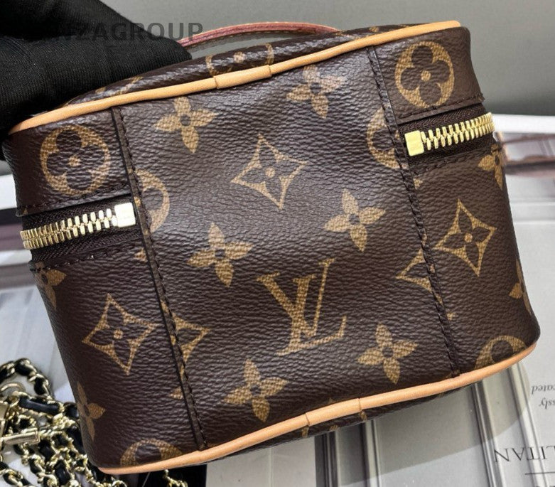 Louis Vuitton Monogram Nano Chain Shoulder Bag Brown Gold Women Classic