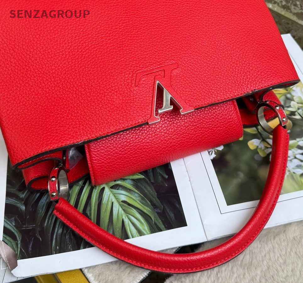 Louis Vuitton Capucines GM Top Handle Bag Red Silver Used Women Classic Fashion