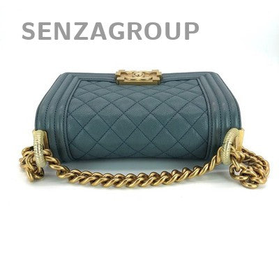 Chanel Le Boy Small Blue Gold Hardware Calfskin Chain Shoulder Bag
