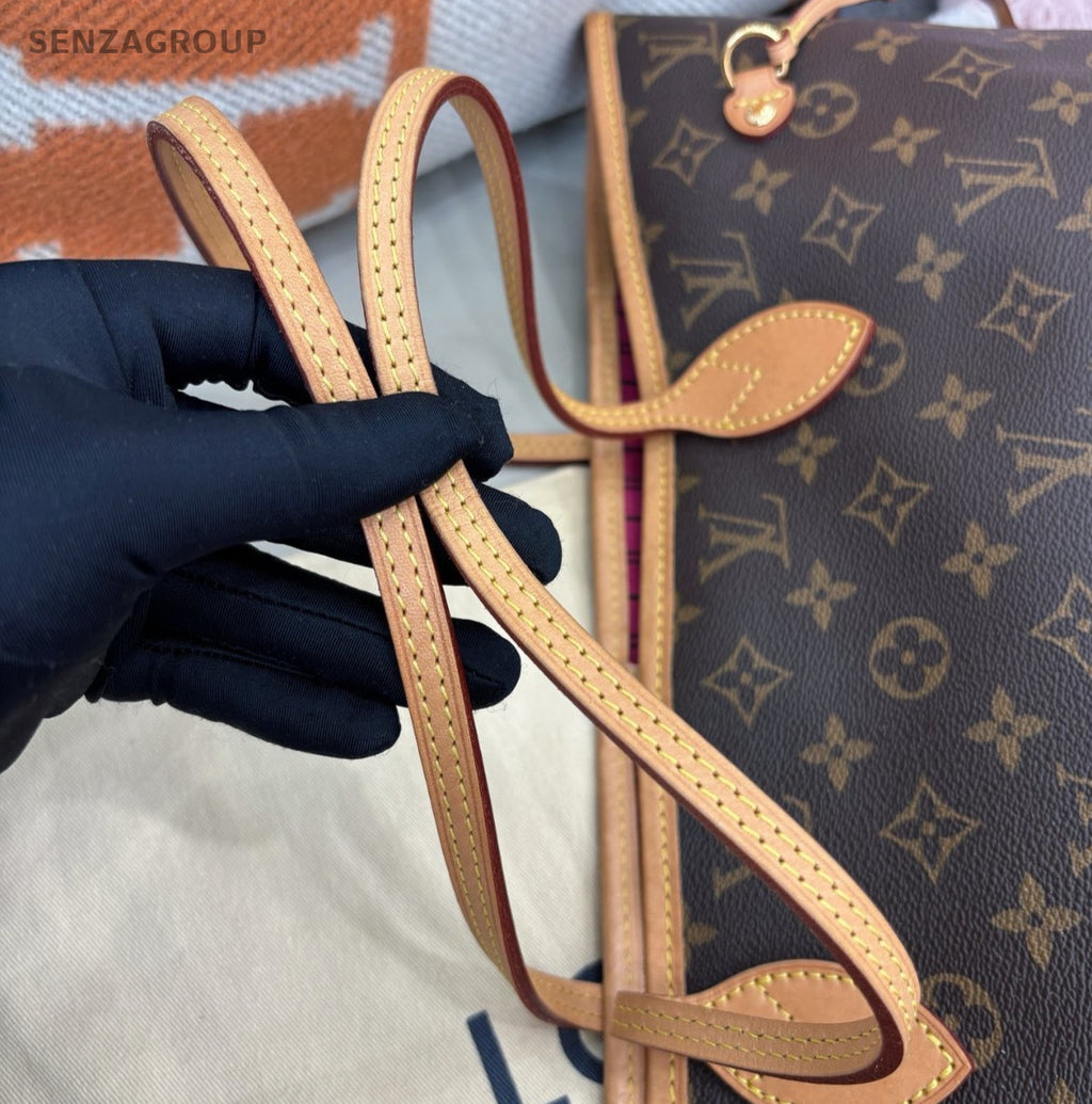 Louis Vuitton Neverfull MM Monogram Shoulder Bag Brown Gold Women Classic
