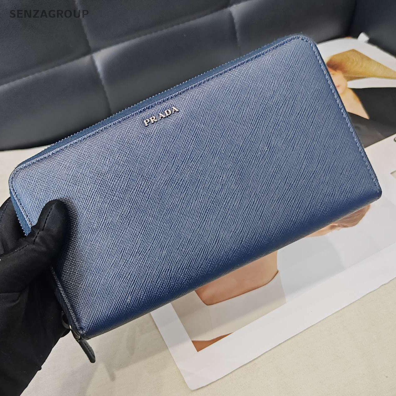 Prada Dark Blue Long Wallet Unisex Classic Design