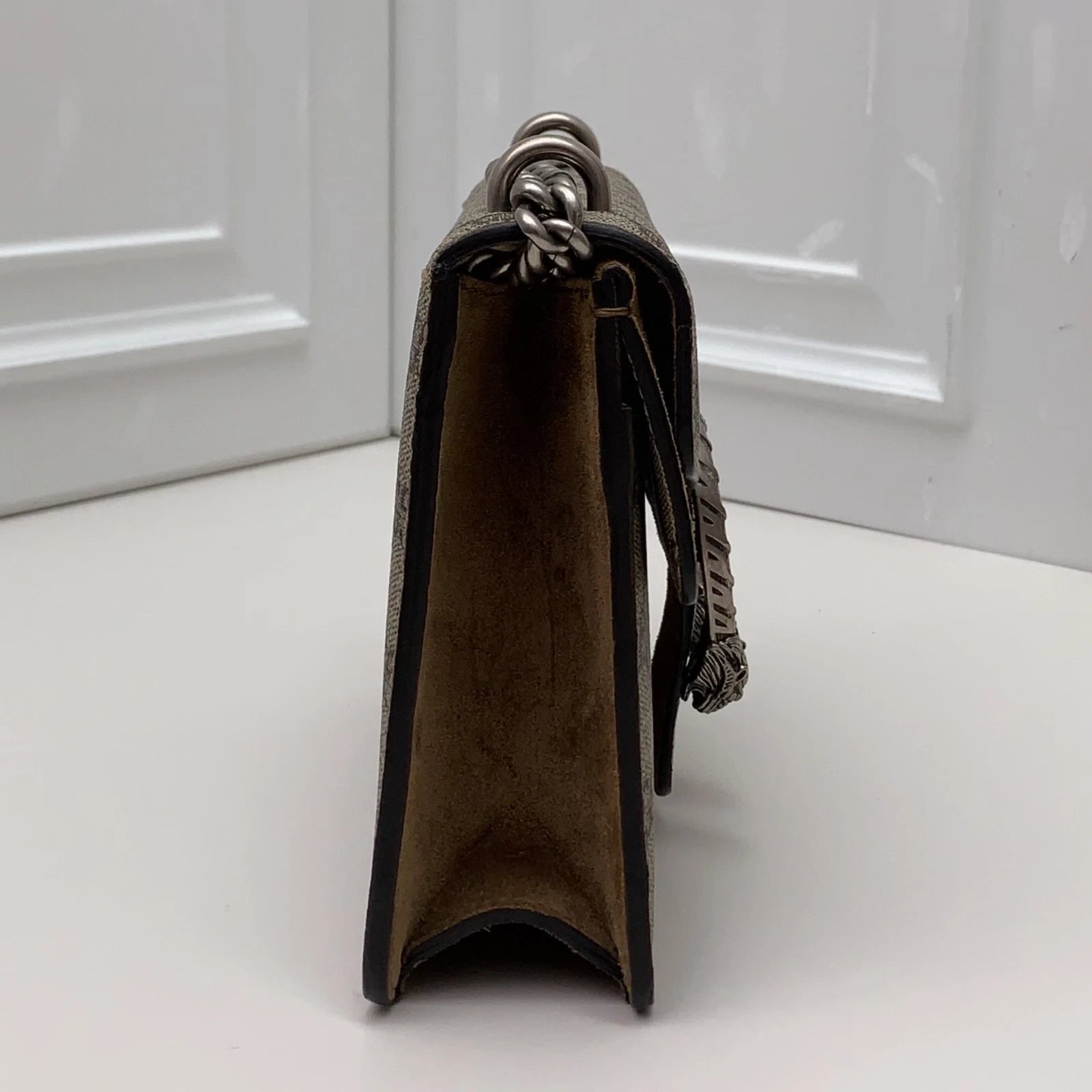 Gucci Dionysus Canvas Suede Chain Shoulder Crossbody Brown Silver Women Classic