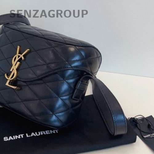 Yves Saint Laurent JUNE BOX Lambskin Shoulder Bag Crossbody Black Gold Women