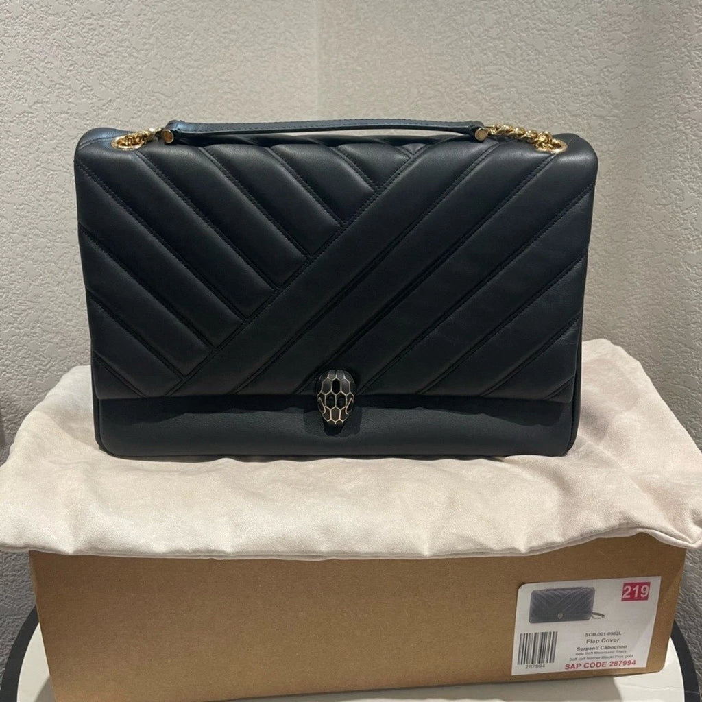 Bvlgari Serpenti Cabochon Black Calfskin Shoulder Bag For Women