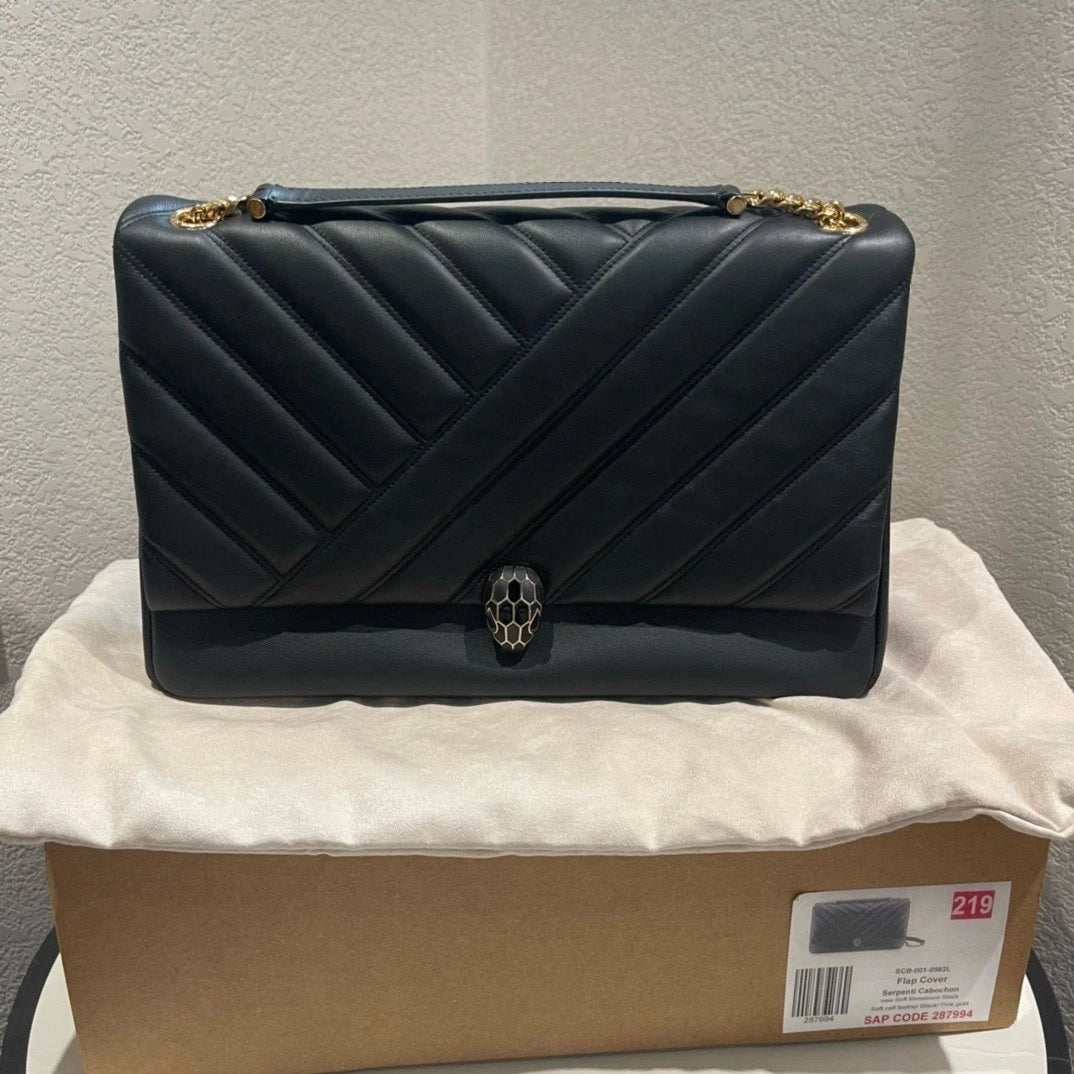 Bvlgari Serpenti Cabochon Black Calfskin Shoulder Bag For Women